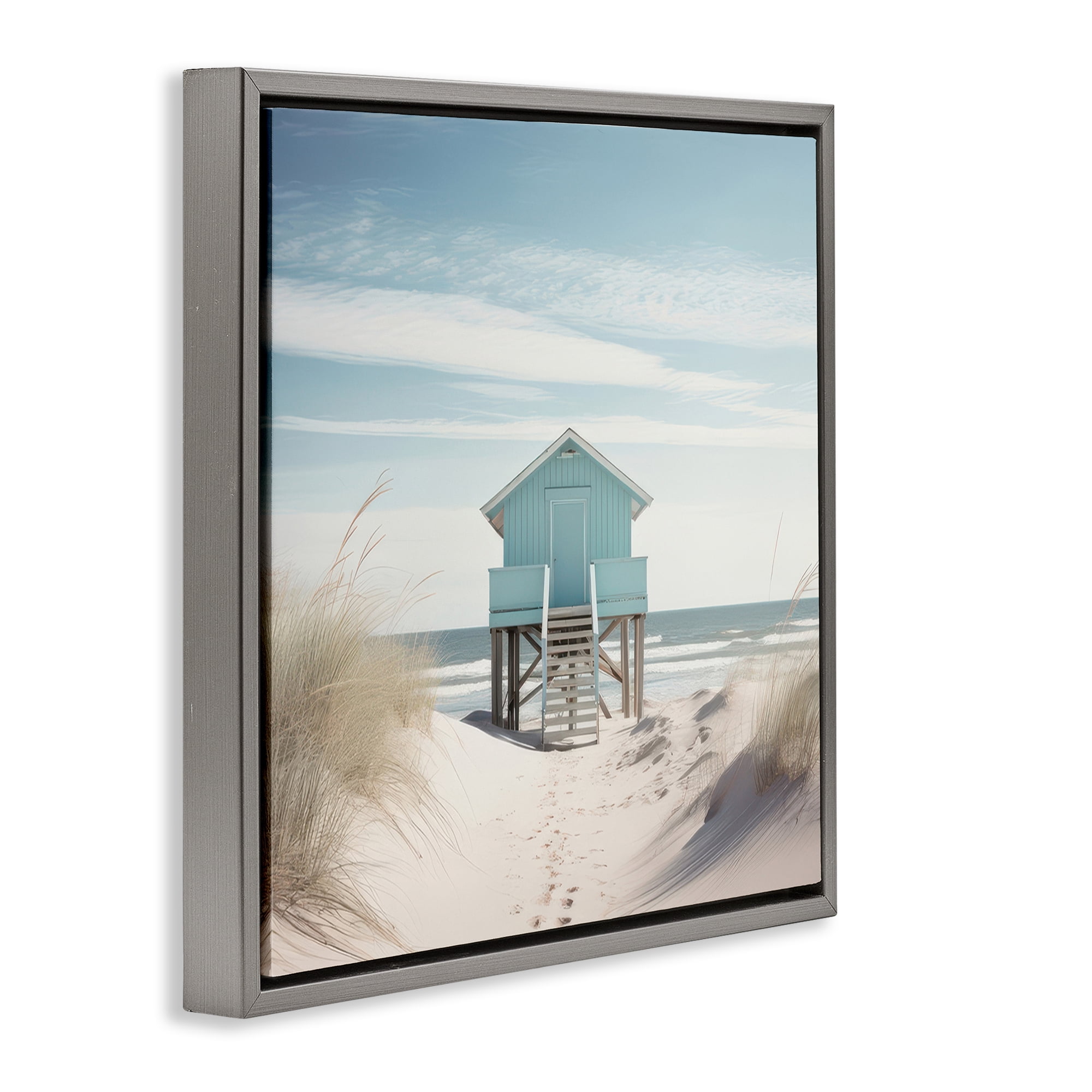 Stupell Industries Coastal Lookout Hut Nautical & Beach Painting Gray Floater Framed Canvas Art Print Wall Art, 25 x 25