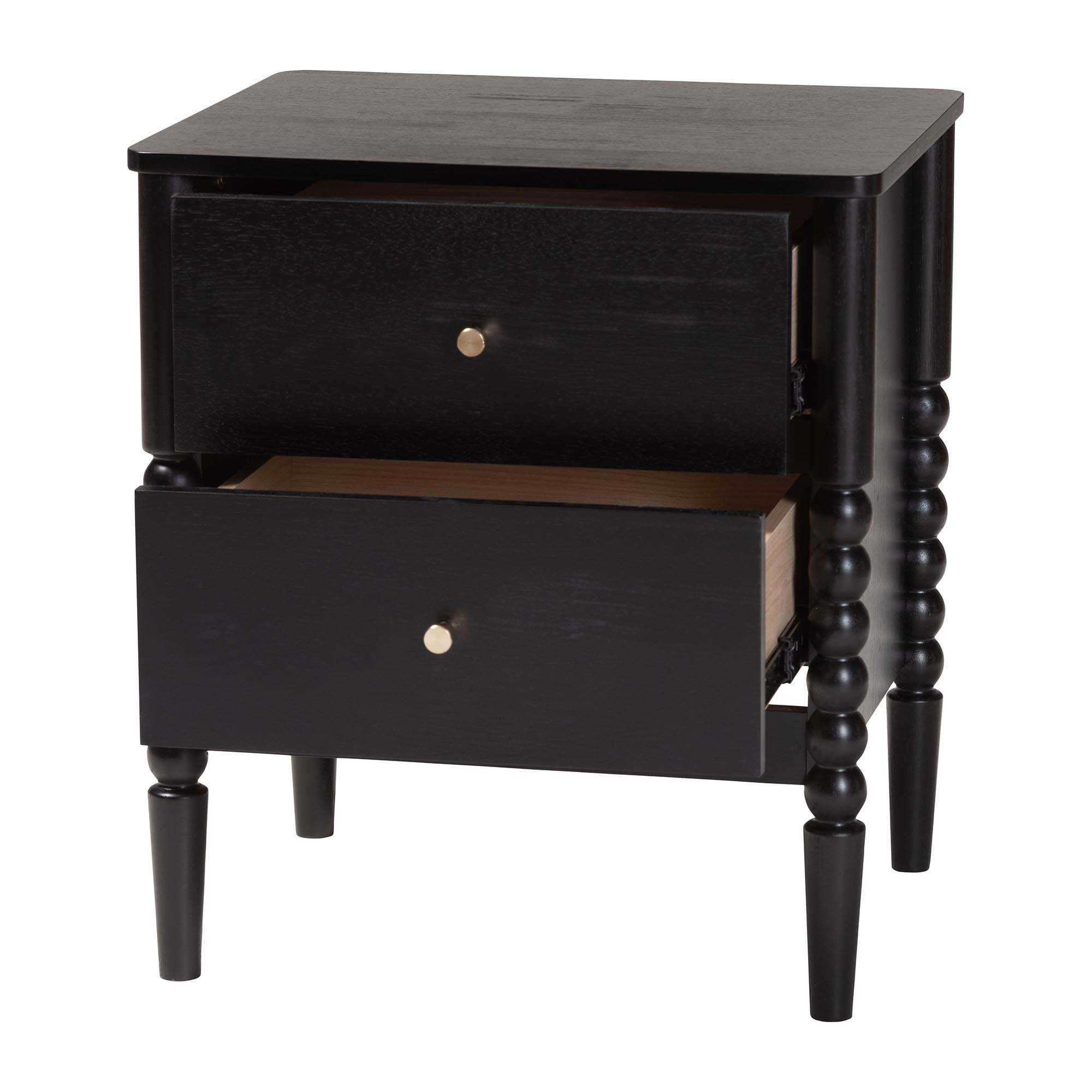 Baxton Studio Lucera Mid-Century Nightstand, 2-Drawer, Black