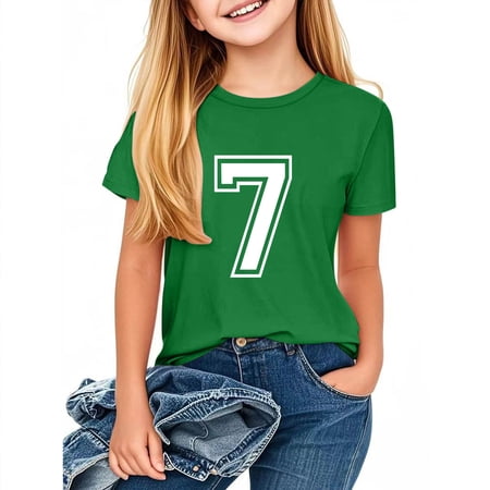 Eltusu Girls T-shirts Casual Athletic Crew Neck Pullover Short Sleeve Tops Green Size 9-10 T