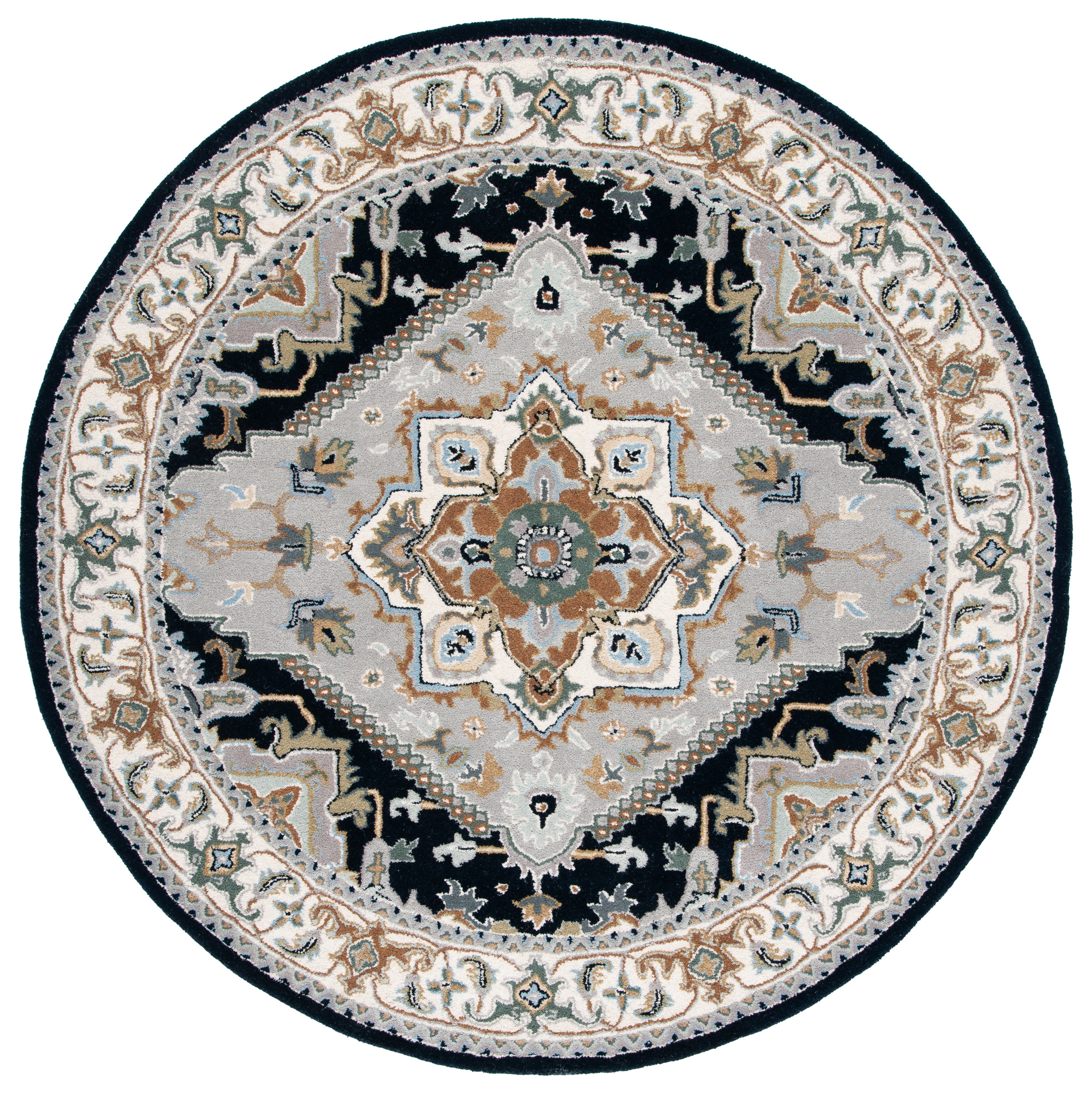 Safavieh Heritage York Oriental Wool Area Rug, Gray/Navy, 8' x 8' Round
