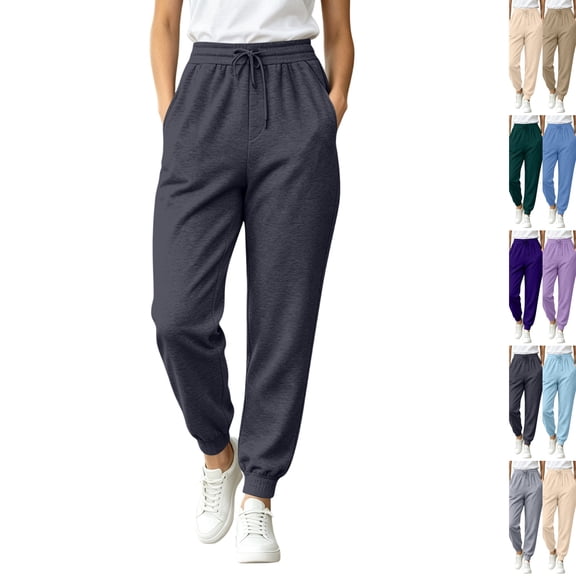 Baggy Sweatpants for Women Casual Drawstring Sweat Pants Elastic High Waist Joggers Lounge Bottoms with Pockets Dark Gray S