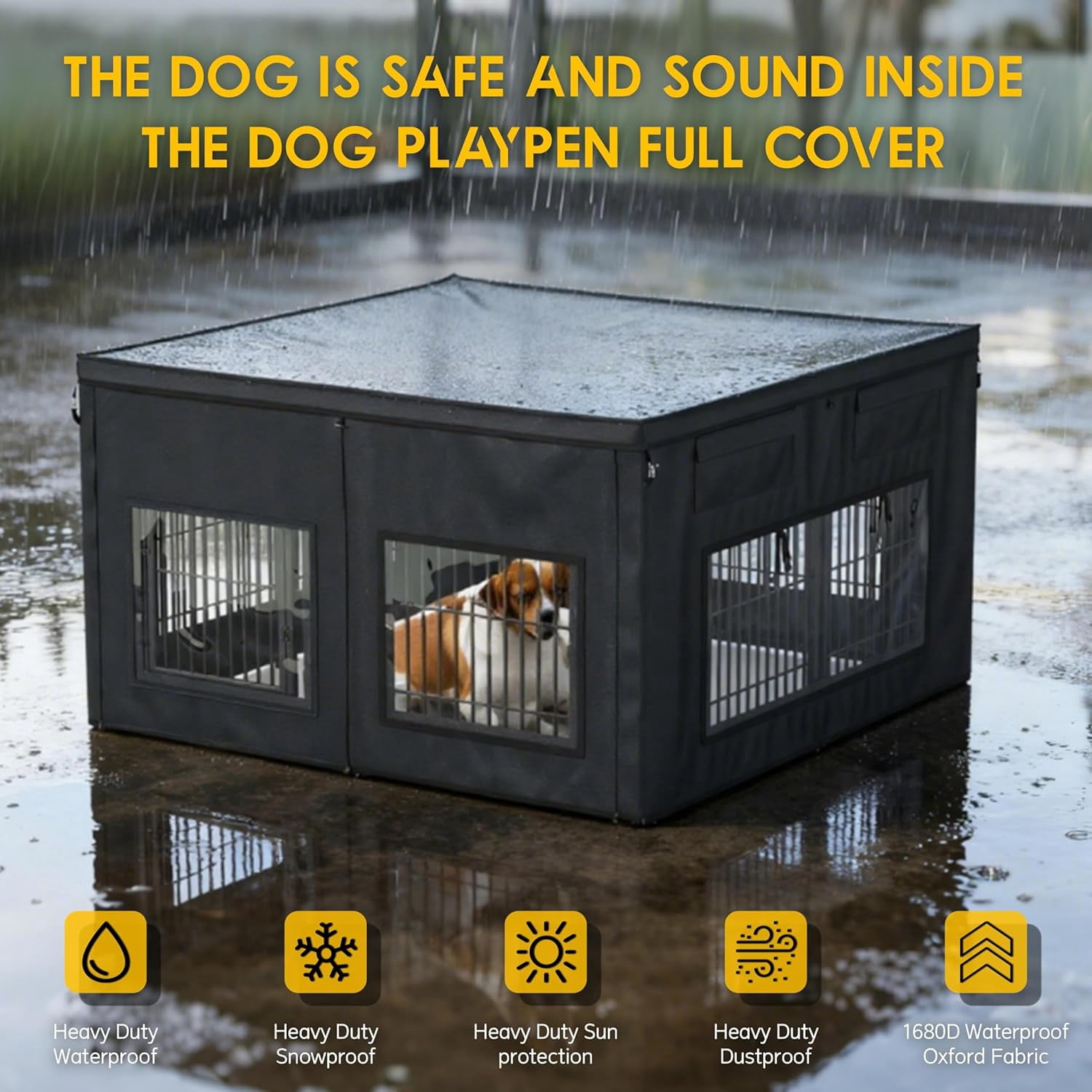 Dog Playpen Cover | 1680D Waterproof Oxford Cloth & Nylon Mesh | Fits 32" H 8 Panels Dog Playpen Only | UV-Resistant, Waterproof, Breathable | Black