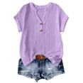 thumbnail image 4 of vigerkar Women's V Neck T Shirt Short Sleeve Casual Basic Tops Loose Fit Henley Tee Summer Lightweight Blouse (Purple, M), 4 of 9