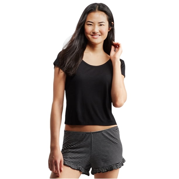 Camiseta de dormir Aeropostale para mujer con doble escote redondo color negro pequeña