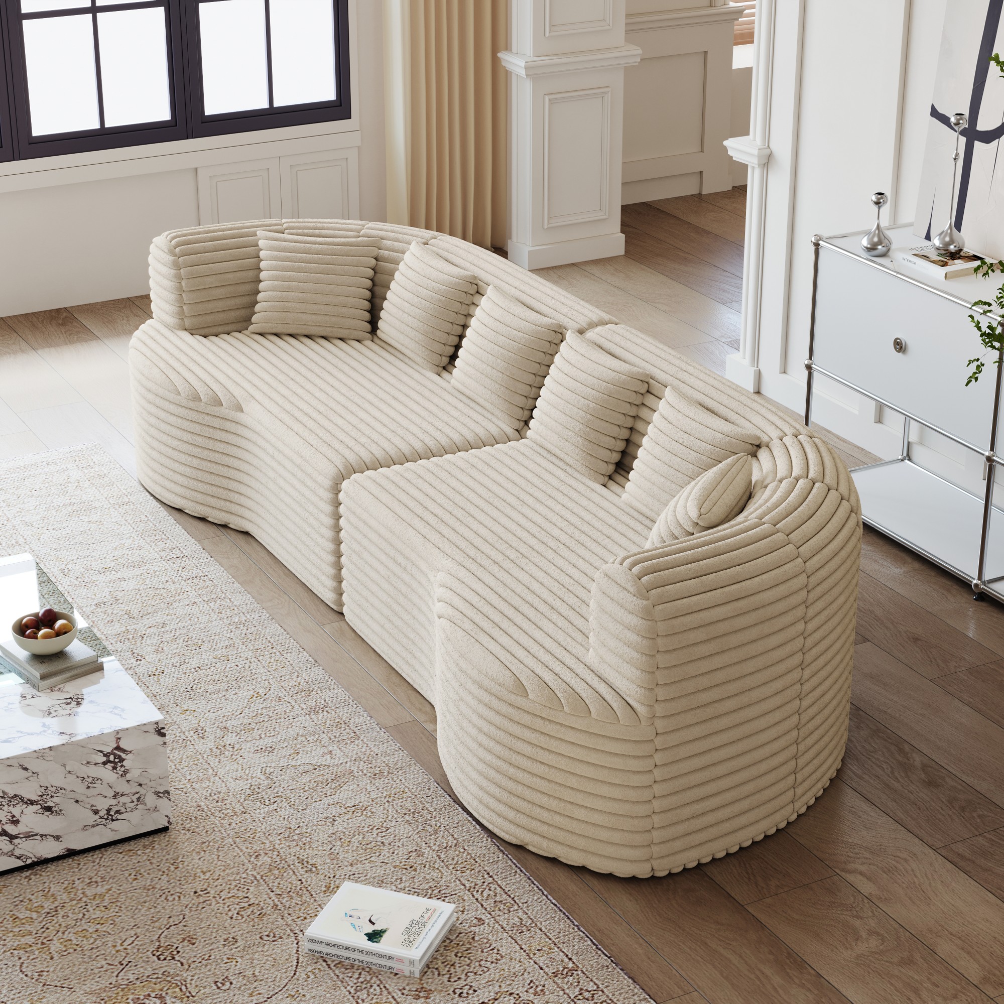 106" Oversized Sectional Sofa,Modern Corduroy Memory Foam Sofa Cloud Sofa with Deep Seat for Living Room,Beige
