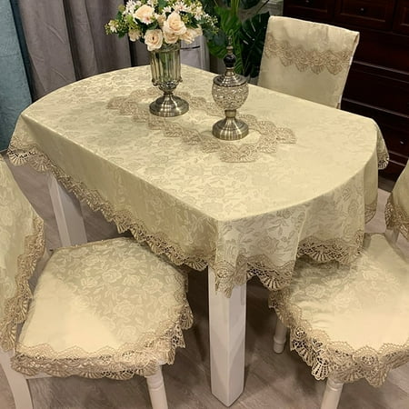 

CUH Flower Lace Oil-Proof Cutwork Polyester Kitchen Embroidered Tablecloths Round Home Decor Party Table Cloths