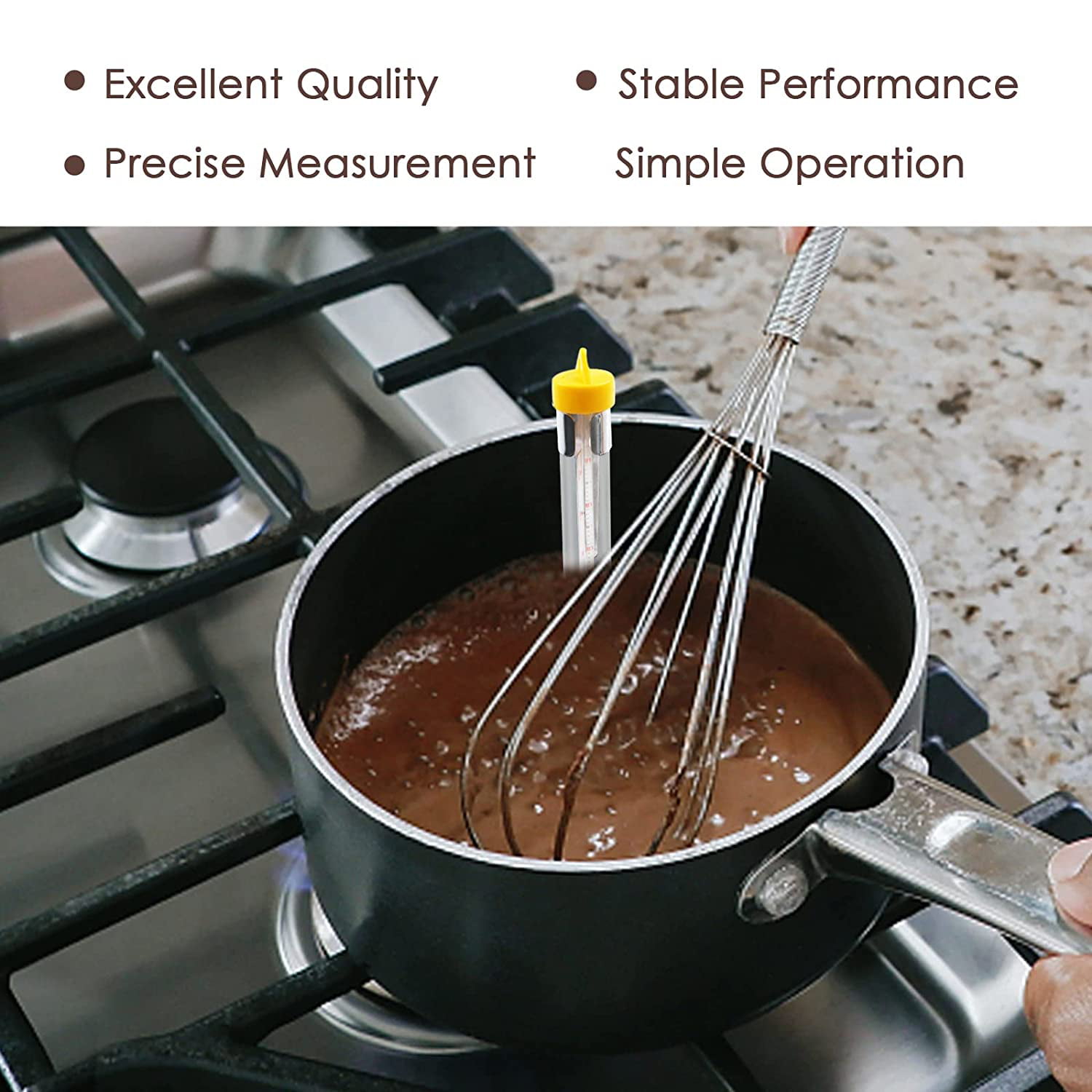 Candy Thermometer Deep Fry/Jam/Sugar/Syrup/Jelly Thermometer with Hanging  Hook & Pot Clip Stainless Steel Cooking Food Thermometer Quick Reference