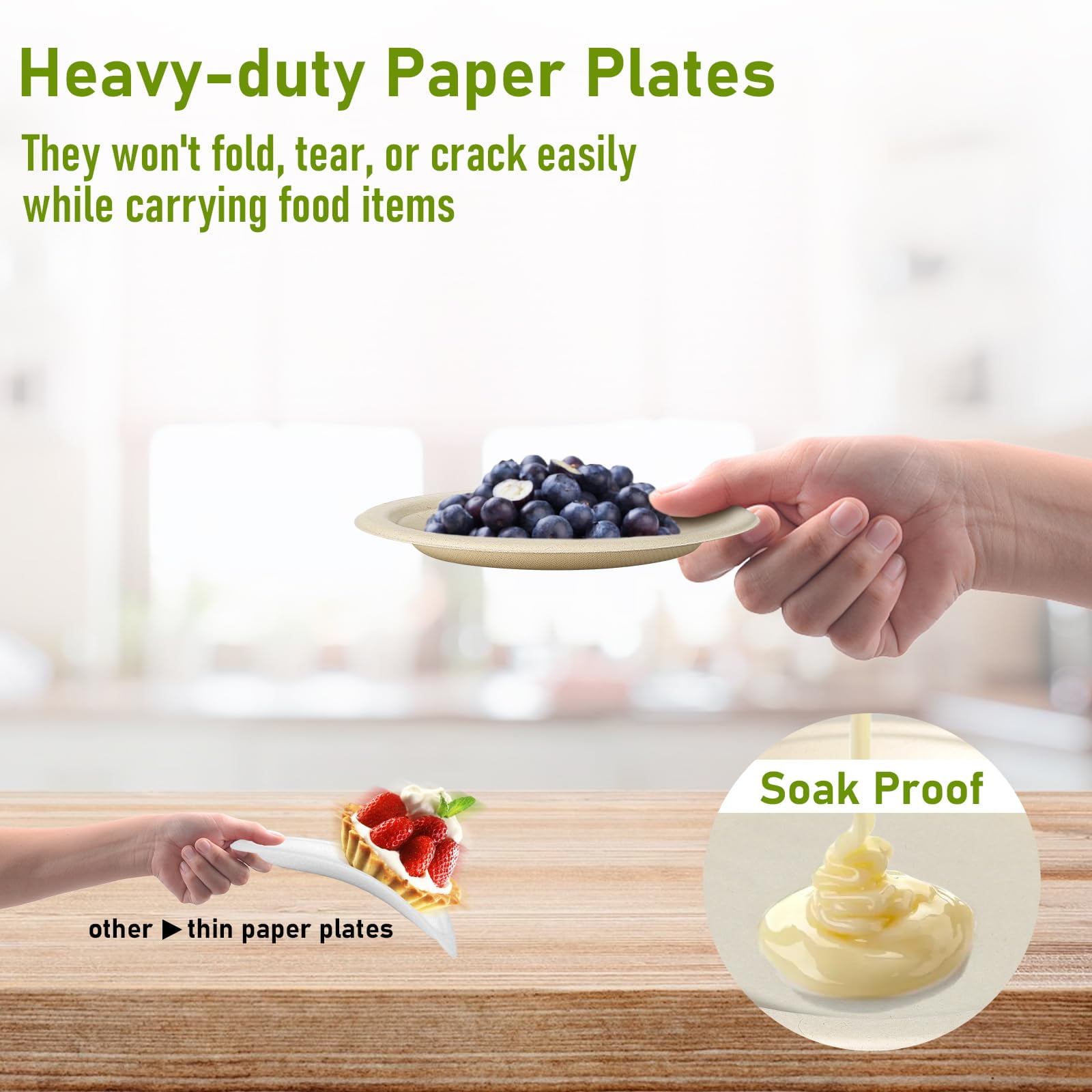 Small 7-Inch Paper Plates Bulk - AFN1200 Count Compostable Eco-Friendly Recycled Mini Dessert Plates, Disposable Bagasse Natural Brown Biodegradable