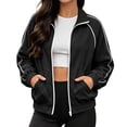 thumbnail image 3 of Harcomeey Womens Track Jacket Stand Collar Full Zip Long Sleeve Casual Athletic Outerwear with Pockets Spring Fall Outfits 3XL, 3 of 7