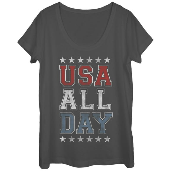 Women's Lost Gods Fourth of July  USA All Day  Scoop Neck Charcoal 2X Large