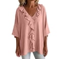 thumbnail image 2 of SOOMLON Ruffle Shirts for Women Plus Size V Neck 3/4 Sleeve Tunic Top Ruched Panel Blouses Loose Travel Vacation Clothes, 2 of 7
