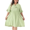 thumbnail image 2 of DARING DIVA Plus Size Ruffle Short Sleeve Lace V Neck Midi Dress 1X Light Green, 2 of 6