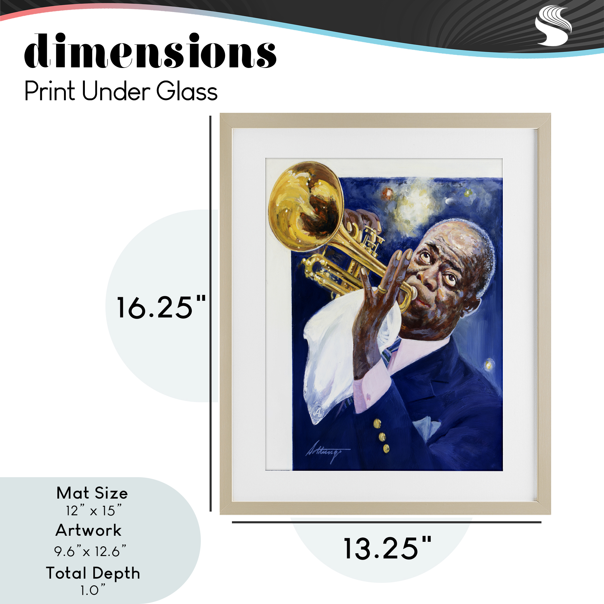 Louis Armstrong Portrait Birch Framed Print Under Glass, design by Wind River Studios