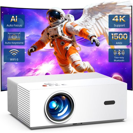 [Auto Focus & High Brightness] Outdoor Projector with WiFi and Bluetooth, Native 1080P Movie Projector, 4K Support, 1500ANSI Auto Keystone, Projector Compatible with iOS/Android/Tv Stick