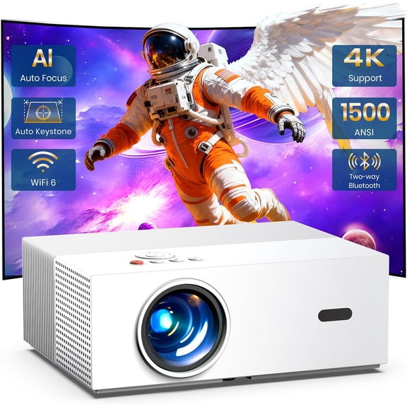 [Auto Focus & High Brightness] Outdoor Projector with WiFi and Bluetooth, Native 1080P Movie Projector, 4K Support, 1500ANSI Auto Keystone, Projector Compatible with iOS/Android/Tv Stick