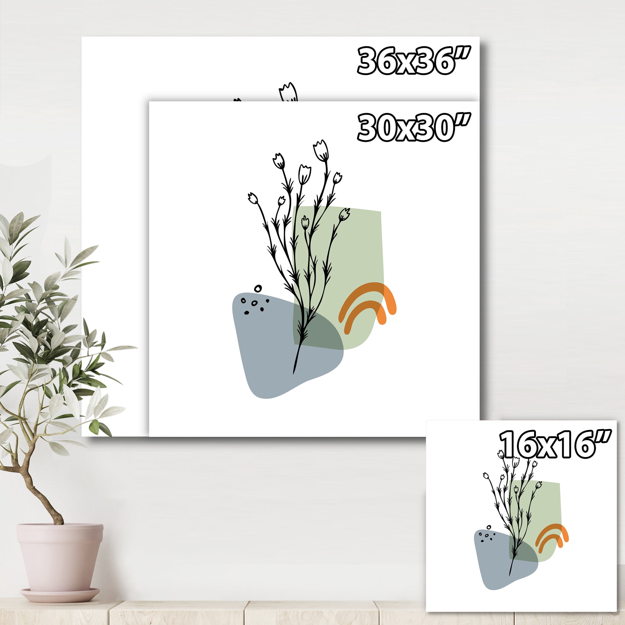 Designart ' Abstract Minimal Shapes Under Flowers II ' Modern Canvas Wall Art Print
