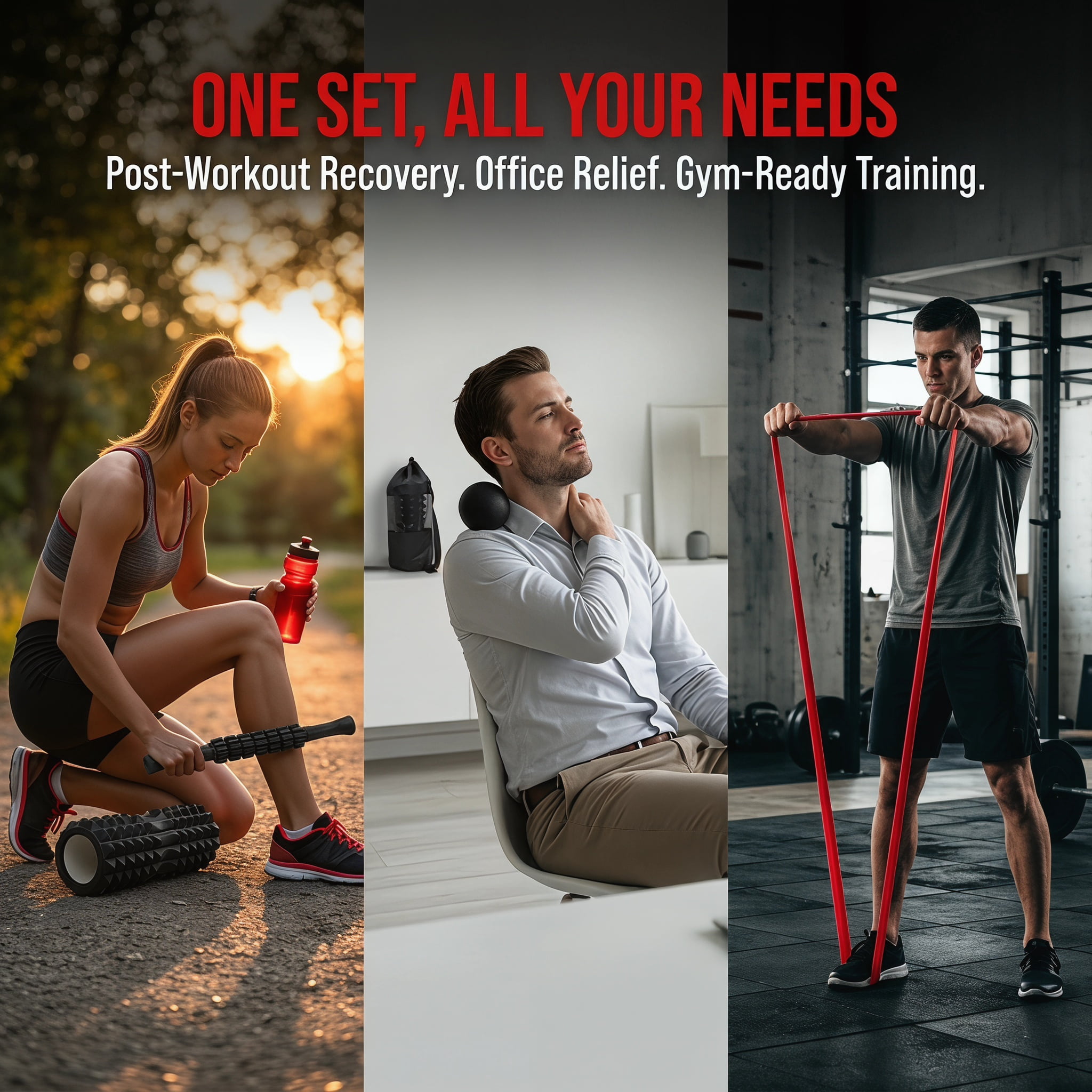 DEKEones 5 in 1 Foam Roller Set, Deep Tissue Muscle Massage Roller Kit with Massage Stick, Massage Ball, Resistance Band & Carry Bag for Sore Muscle Relief, Myofascial Release, Trigger Point Therapy