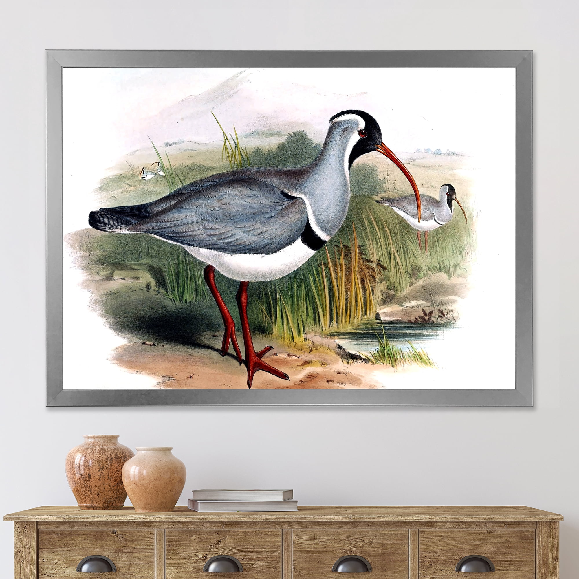 Designart 'Vintage Countryside Birds In Wild' Farmhouse Framed Art Print