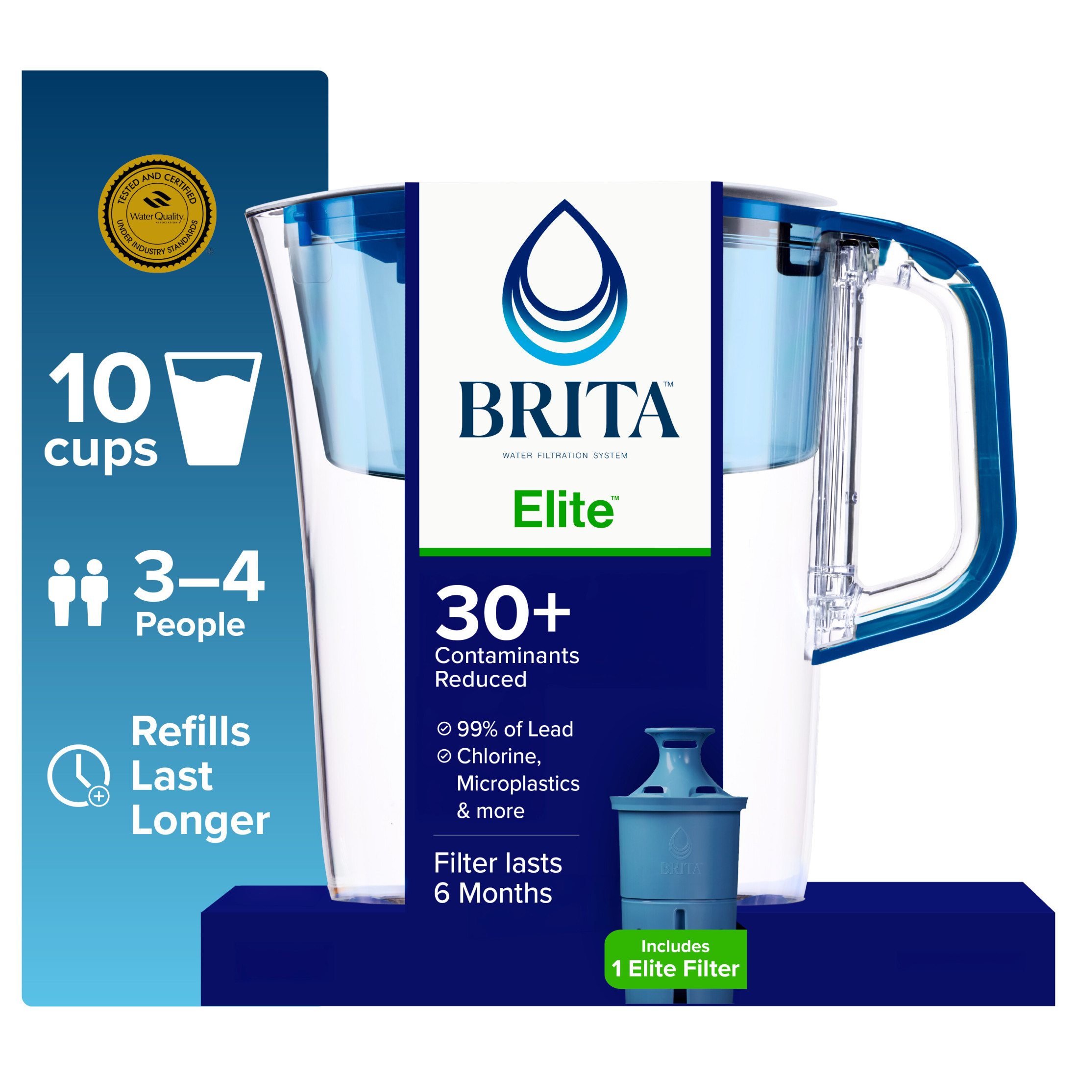 Brita Elite 10-Cup Water Filtration Pitcher, Blue photo 1