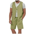 thumbnail image 1 of BADHUB Men’s Summer 2-Piece Beach Cotton Linen Set Solid Color Short Sleeve Button Down T Shirts & Drawstring Short Pants With Pocket Lightweight Sets, 1 of 8