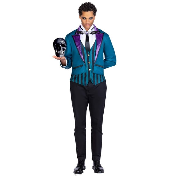 Leg Avenue Women's 2 Pc Victorian Butler Costume with Striped Vest/Jacket Combo w/ Velvet Lapels, Dickey w/ Batwing Bow Tie