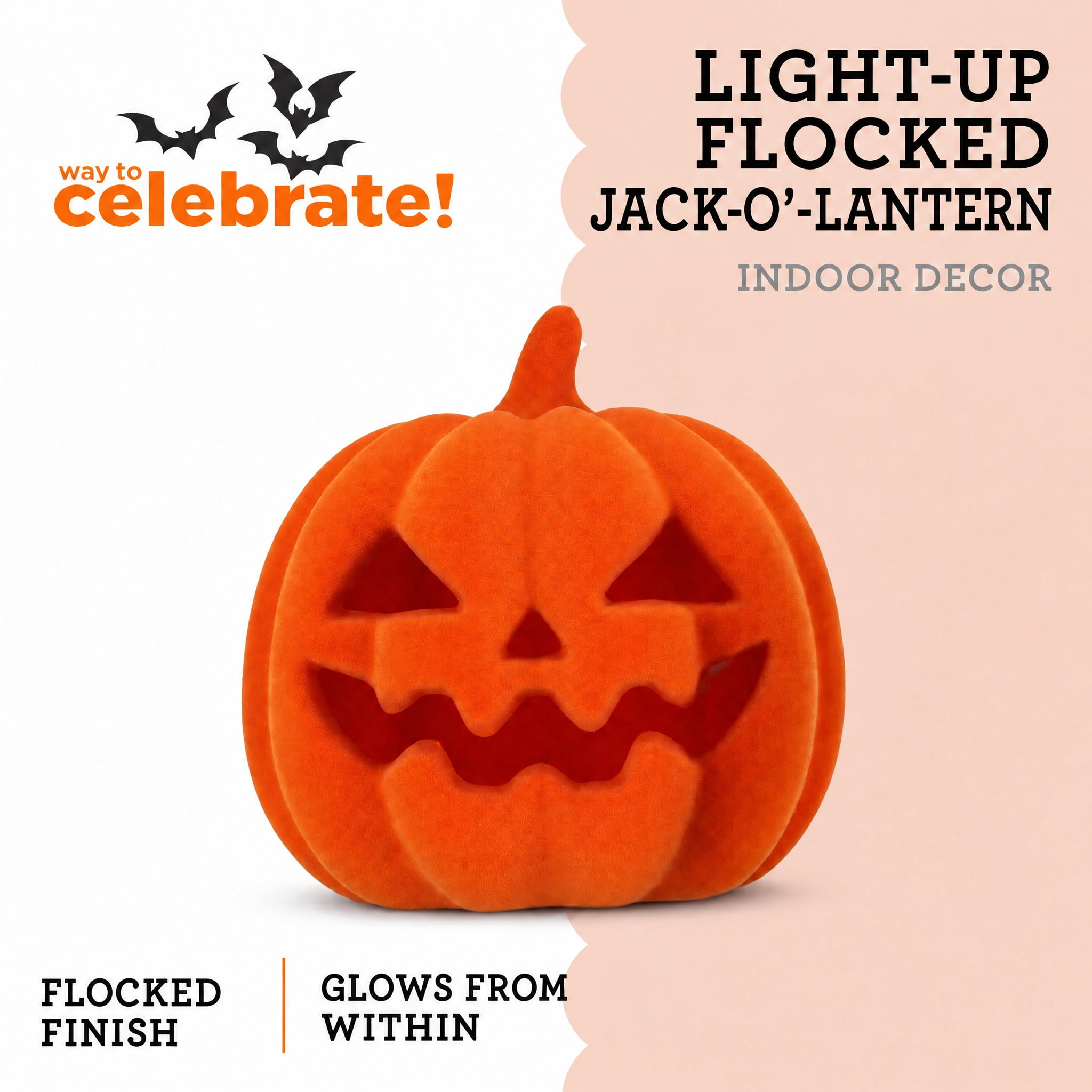 Light-Up Flocked Jack-o'-Lantern Decoration, Orange, 5.5", Halloween by Way To Celebrate