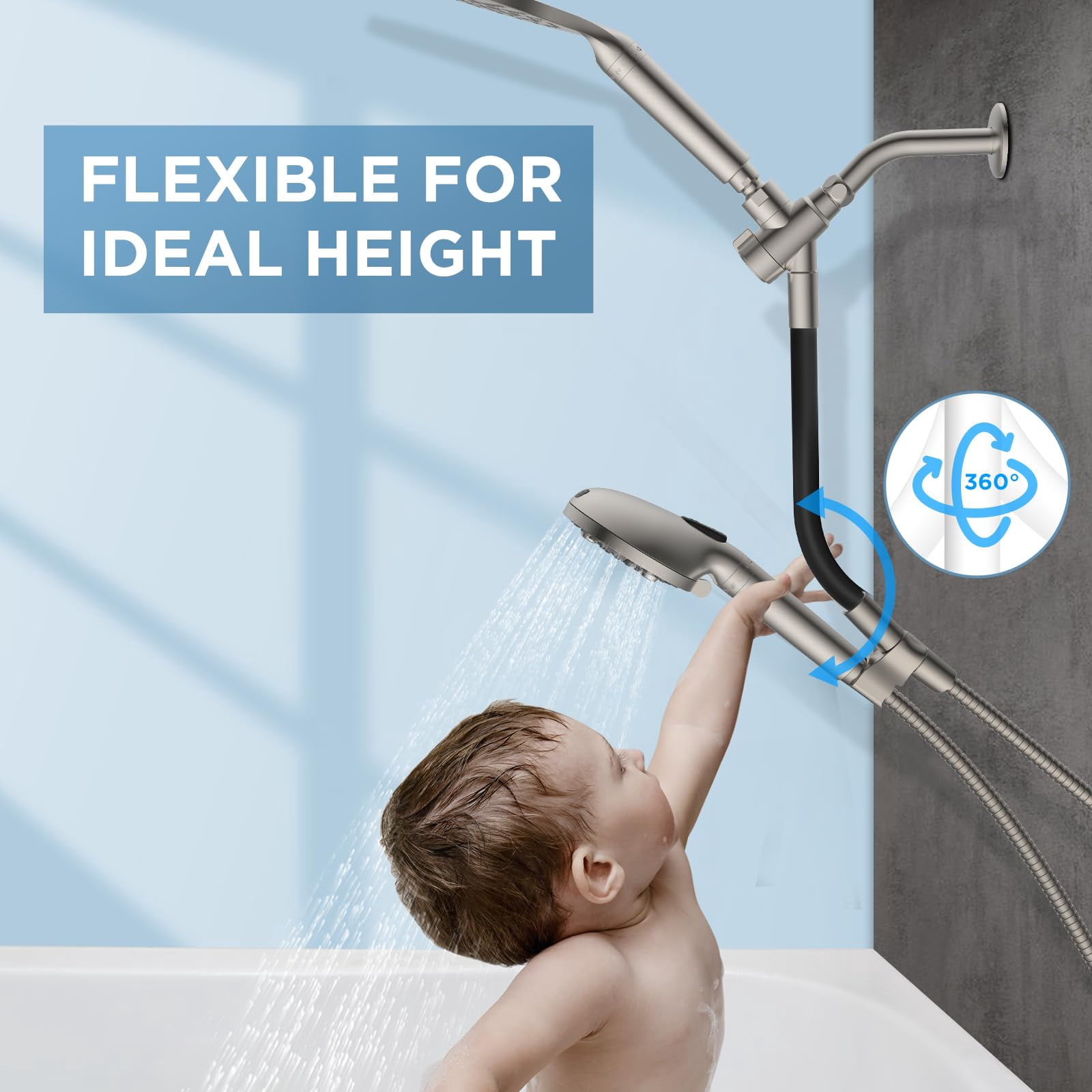 Dual Filtered Rain Shower Head Combo  High Handheld With Adjustable Bar - Rainfall And Showerhead Filter For Hard Water Removes Chlorine(brushed Nickel)