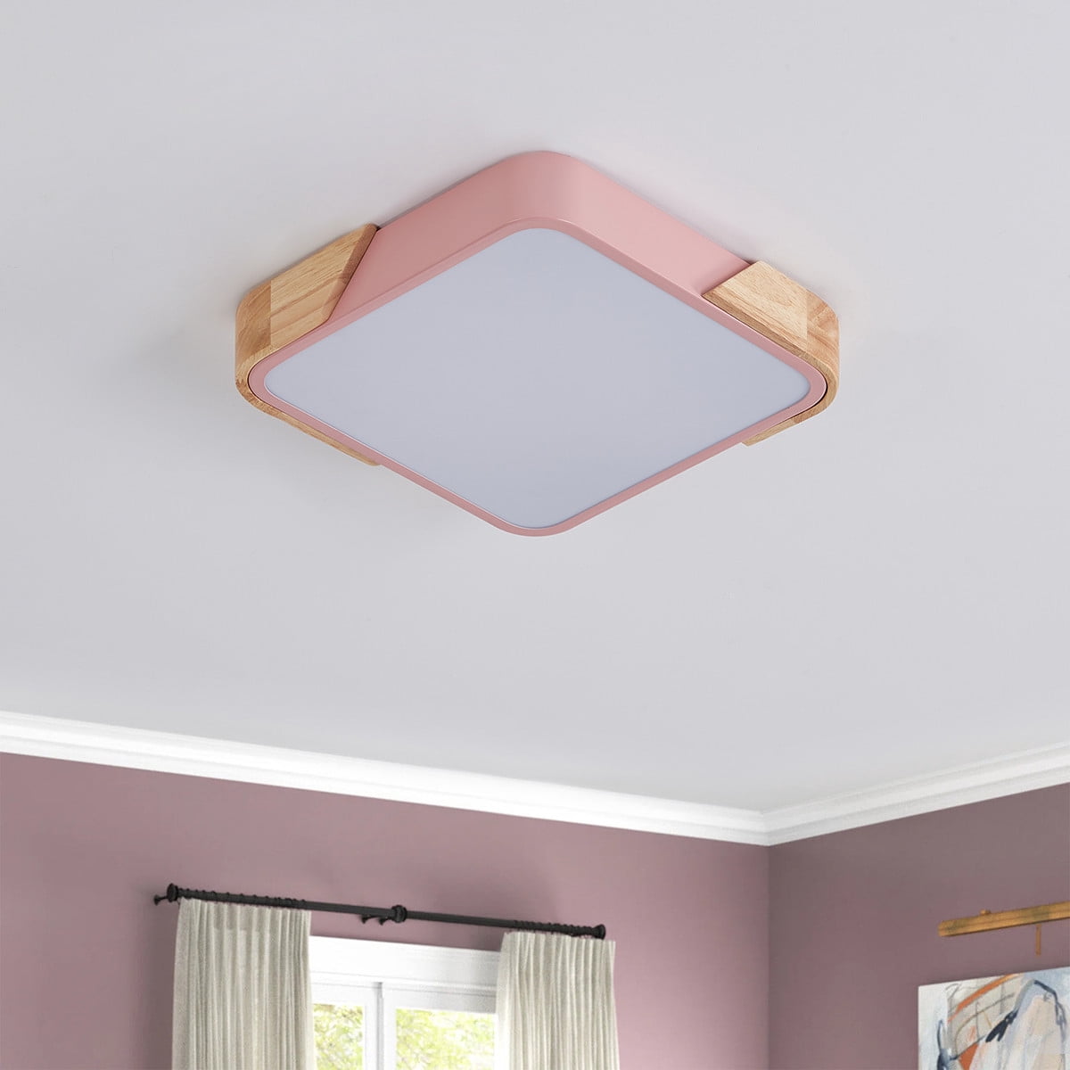 15.7 Inch Modern LED Ceiling Light, Contemporary Wood 36W Cold White Light Square Close to Ceiling Light Fixture for Living Room Bedroom Bathroom Kitchen