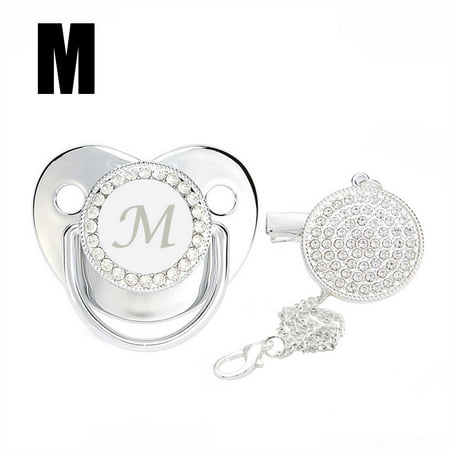 

QISIWOLE Personalized Bling Pacifier Silver Baby Pacifier Clip with Initial Letter Newborn Customized Name Pacifier Clip Baby Soother Baby Shower Anniversary Birthday Gifts clearance under $10