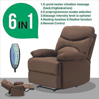 Brown Massage Heated Recliner Chair Lounge Sofa Microfiber Ergonomic w/Control 