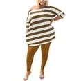 thumbnail image 4 of Njoeus Women Casual 2 Piece Outfits Off Shoulder Striped Oversized Top Pocket and Stretchy Bodycon Long Pant Yoga Leggings Set Lounge Jumpsuit XL-5XL (Available in plus size), 4 of 9
