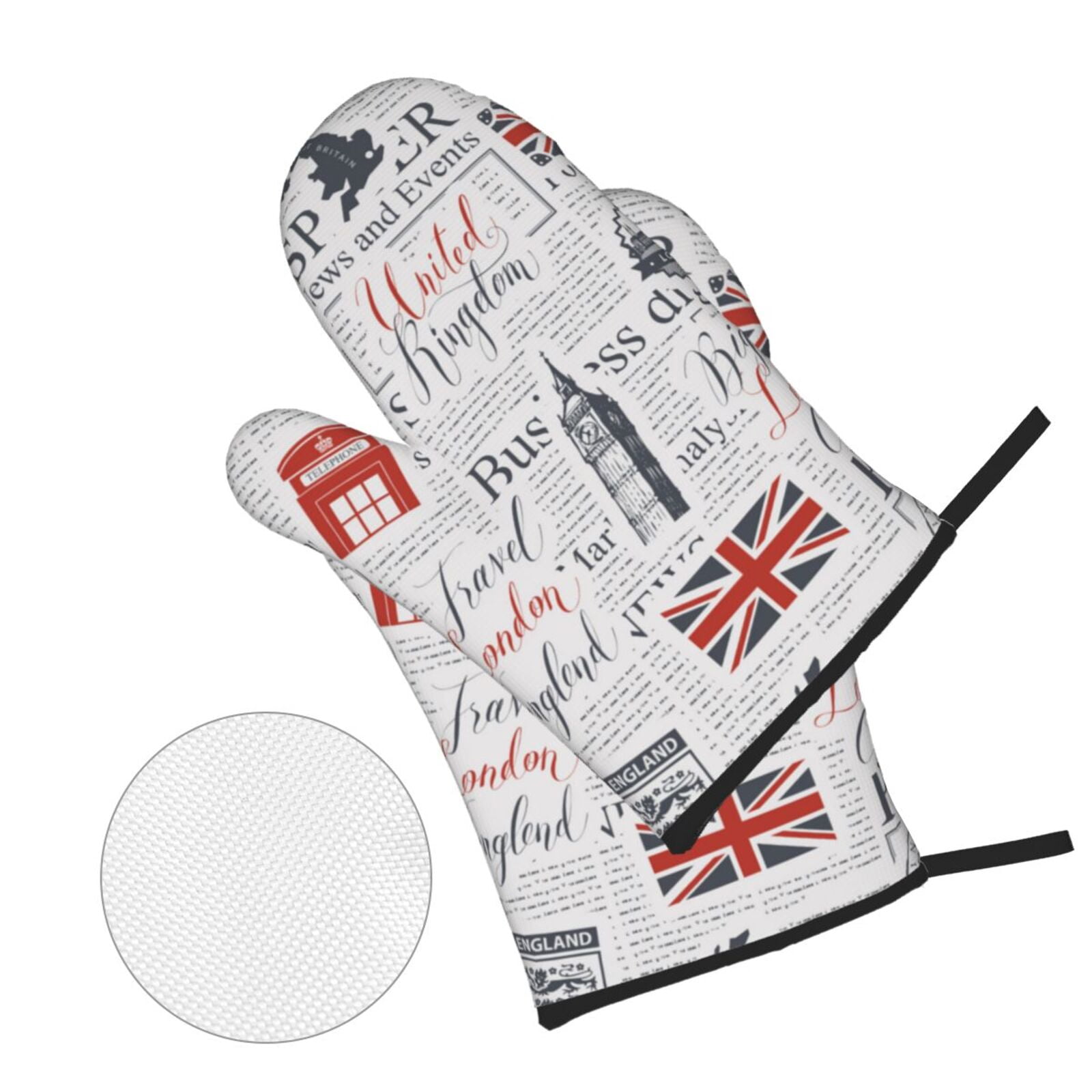 Uk And London British Vintage Newspaper 4Pcs Oven Mitts and Pot Holders Sets Oven Kitchen Gloves Hot Pads for Cooking BBQ Baking Grilling