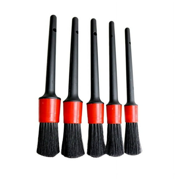 5 Pieces Car Cleaning Brush, Detailing Brush Set Soft Bristle Brushes for Auto, Leather - Black & Red