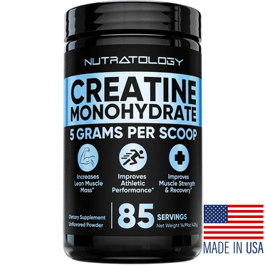 Nutratology Creatine Monohydrate - Boosts Muscle Mass, Strength & Recovery* - 85 Servings