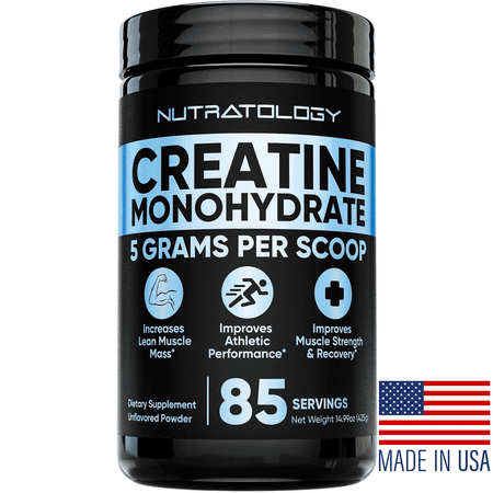 Nutratology Creatine Monohydrate - Boosts Muscle Mass, Strength & Recovery* - 85 Servings