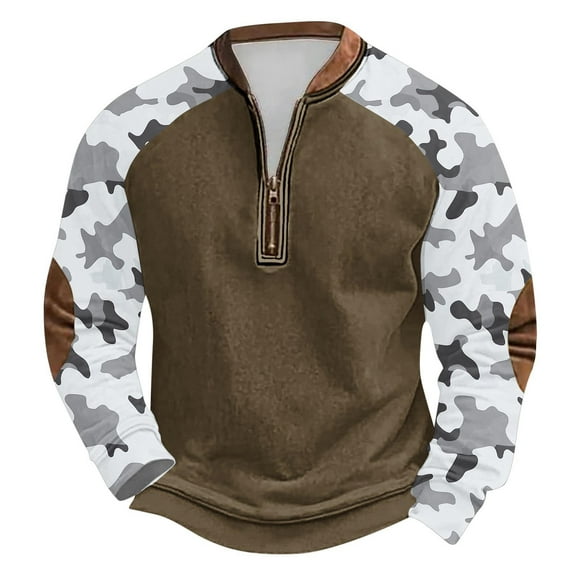 Lovzfmll Hunting Camo Vintage Crewneck Sweatshirt for Men, Long Sleeve Casual Pullover Top Khaki, S