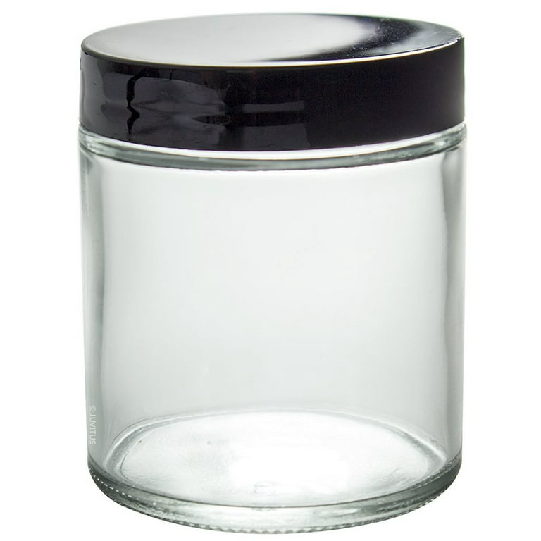 Clear Straight-Sided Glass Jars - 8 oz, Black Metal Cap S-17983M