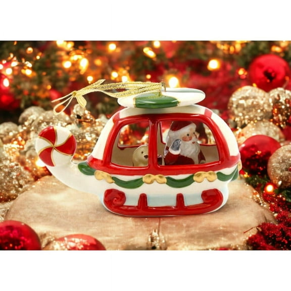 Ceramic Christmas Santa Helicopter Ornament 5.5in Holiday Gift