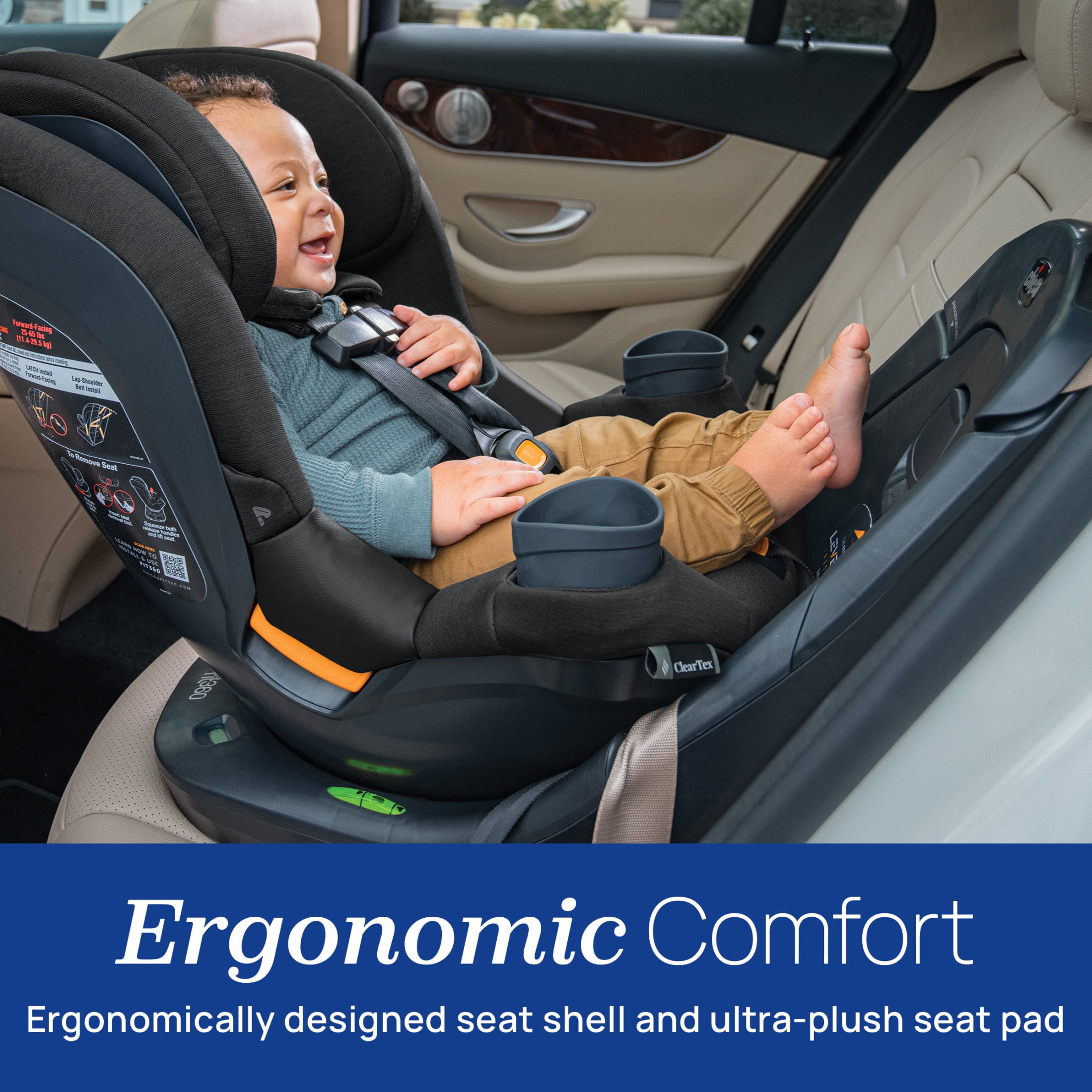 Chicco Fit360® ClearTex® Rotating Convertible Car Seat for Infants and Toddlers - Carbon (Grey), New