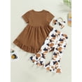 thumbnail image 4 of Bagilaanoe 3pcs Toddler Baby Girl Long Pants Set Long Sleeve Ruffle A-Line Dress Tops + Flare Trousers + Headband 18M 24M 3T 4T 5T 6T Kid Casual Outfits, 4 of 9