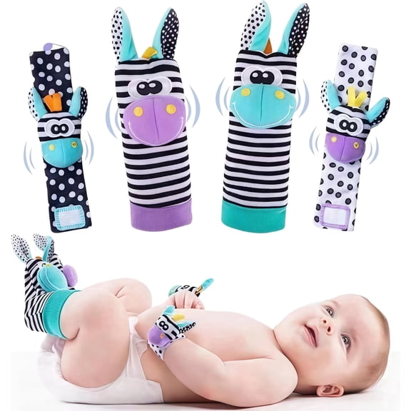 Baby Rattles 0-6 months Wrist rattles for Newborn, Soft Sensory Toys for 0-12 Months Infants, Cute Animal Early Educational Toys(Purple Color)