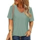 thumbnail image 1 of Camiseta De Verano De Manga Corta Con Cuello En V De Encaje De Ganchillo Botón Hueco Decoración Pour Color Patrón Mujer Camiseta Para Casual Verde L, 1 of 5
