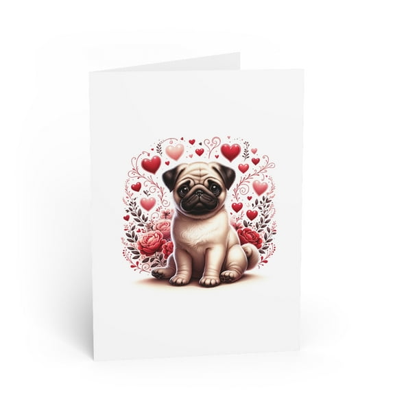 DistinctInk Greeting Card / Note Card - Valentine's Day Pug - PACK of 5