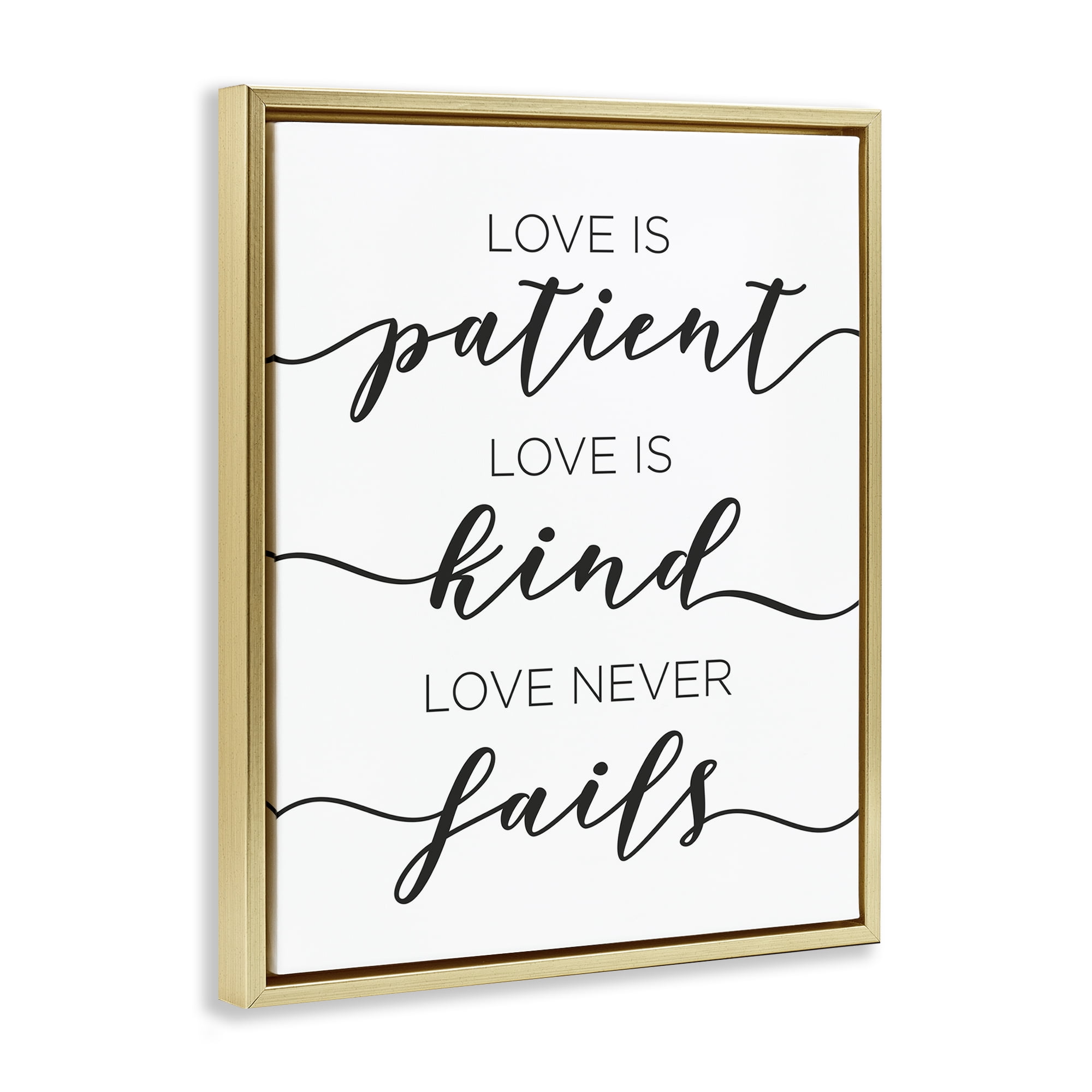 Stupell Industries Love Never Fails Phrase Typography Painting Gold Floater Framed Art Print Wall Art, 17 x 21
