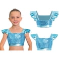 thumbnail image 2 of iiniim Girls Metallic Hip Hop Dance Tops Square Collar Ruffle Sleeve Ballet Shiny Jazz Performance Dancewear Light Blue 12, 2 of 7