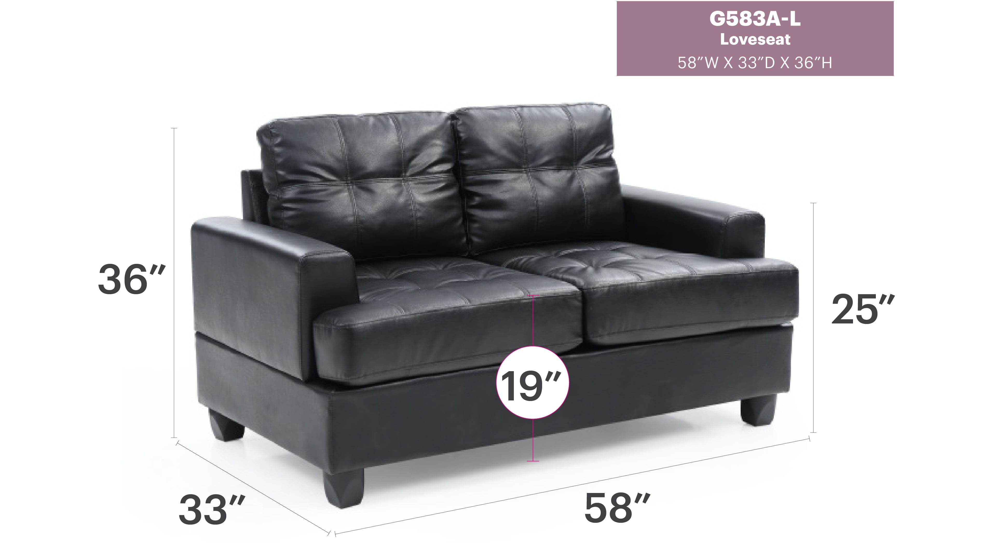 Glory Furniture Sandridge Loveseat in Black Color