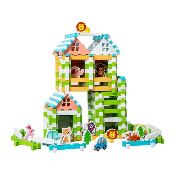 Bloques de construcción de madera para niños, rompecabezas 3D artesanales de construcción de casa de madera, juguete educativo, casa modelo de