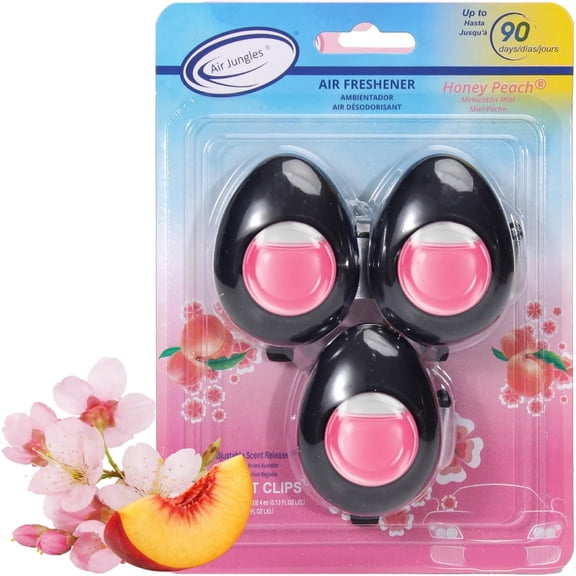 Air Jungles Car Air Freshener Vent Clip, Honey Peach Scent, 3 Count - 4 ml Each, Long-Lasting Odor Eliminator for Cars, Trucks, and SUVs