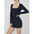 thumbnail image 6 of KelaJuan Women's Workout Jumpsuit Shorts Long Sleeve Square Neck Solid Color Lounge Rompers Unitard Bodysuits, 6 of 6