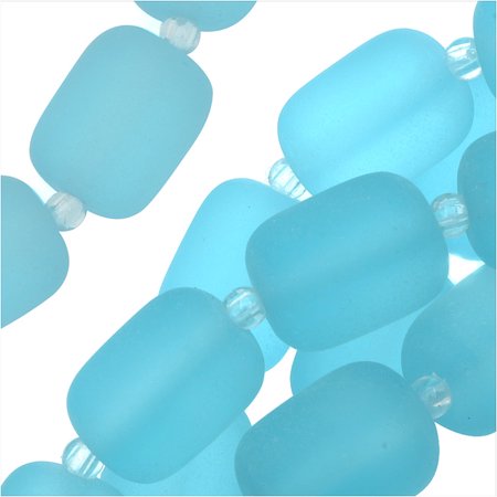 Cultured Sea Glass, Barrel Nugget Beads 13x10mm, 13 Pieces, Aqua Blue